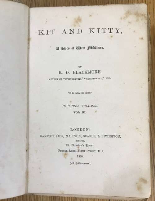 Kit and Kitty A story of West Middlesex Vol. 3 Richard Doddridge Blackmore 1890.