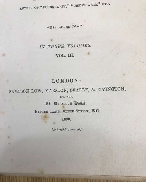 Kit and Kitty A story of West Middlesex Vol. 3 Richard Doddridge Blackmore 1890.