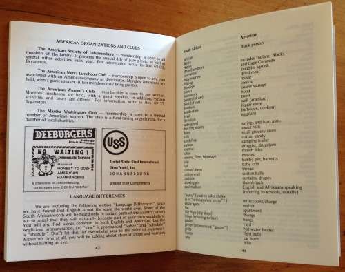 BROCHURE INFORMATION AN AMERICAN IN JOHANNESBURG THE AMERICAN WOMENS CLUB 50 pages.