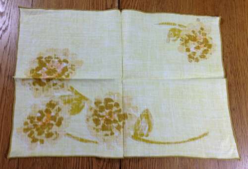 TABLE PLACE MATS x 3 MATERIAL CLOTH FLORAL FLOWERS yellow brown.