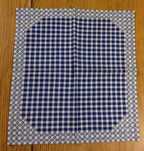 SERVIETTES x 6 + MATCHING TABLE CLOTH MATERIAL CLOTH LINEN BLUE and WHITE SQUARES EDGED STUNNING!!!!