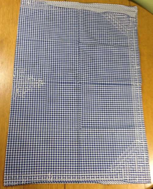 SERVIETTES x 6 + MATCHING TABLE CLOTH MATERIAL CLOTH LINEN BLUE and WHITE SQUARES EDGED STUNNING!!!!