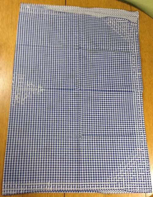 SERVIETTES x 6 + MATCHING TABLE CLOTH MATERIAL CLOTH LINEN BLUE and WHITE SQUARES EDGED STUNNING!!!!