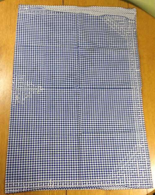 SERVIETTES x 6 + MATCHING TABLE CLOTH MATERIAL CLOTH LINEN BLUE and WHITE SQUARES EDGED STUNNING!!!!