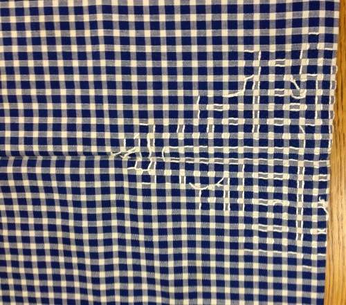 SERVIETTES x 6 + MATCHING TABLE CLOTH MATERIAL CLOTH LINEN BLUE and WHITE SQUARES EDGED STUNNING!!!!