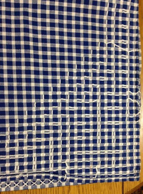 SERVIETTES x 6 + MATCHING TABLE CLOTH MATERIAL CLOTH LINEN BLUE and WHITE SQUARES EDGED STUNNING!!!!