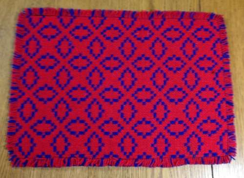 TABLE PLACE MATS x 6 MATERIAL CLOTH BRIGHT RED + DARK BLUE AWESOME MATS!!!!