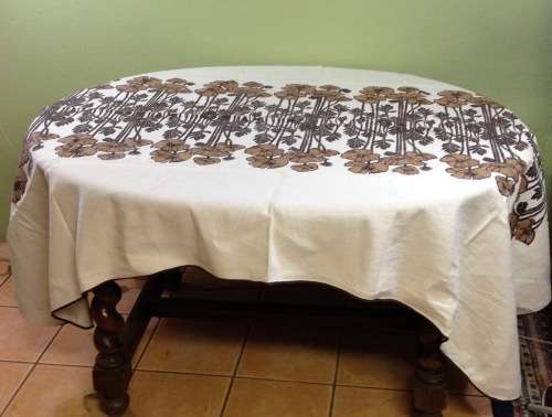 SERVIETTES x 8 + MATCHING TABLE CLOTH MATERIAL CLOTH LINEN BROWN and BEIGE FLOWERS FLORAL STUNNING!