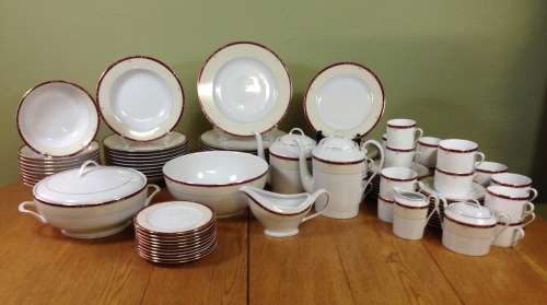 DINNER SERVICE=LIMOGES=SCALA RUBIS=PHILIPPE DESHOULIERES=10 place setting=101 piece=MAGNIFICENT!!!!!