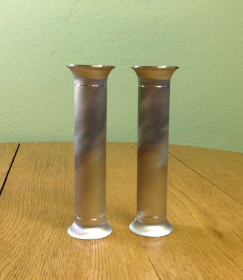 CANDLESTICKS PAIR (2) STEEL LIFE FINLAND STAINLESS STEEL BRUSHED PATTERNED VERY ELEGANT!!!!!