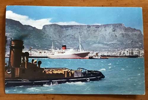 POSTCARD=POST CARD=MAIL BOAT=TABLE BAY=STEAMER=SHIP=CRUISE LINER=TABLE MOUNTAIN=CAPE TOWN=TUGBOAT.