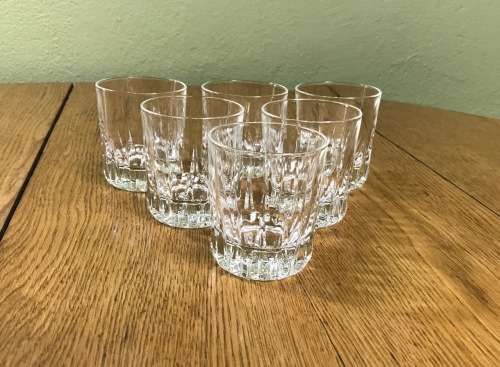 6 x GLASS TUMBLERS=WHISKY=WATER=JUICE=GOOD CONDITION.