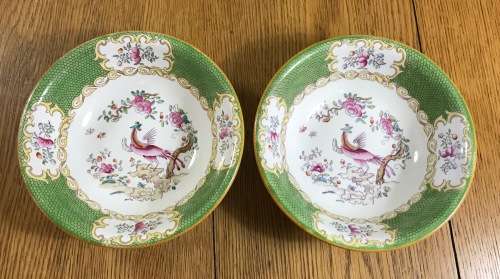 MINTONS=COCKATRICE GREEN=DESSERT BOWLS x 2=PHEASANT=1912-50=Pattern No. 4863=bird=GLOBE BACKSTAMP.