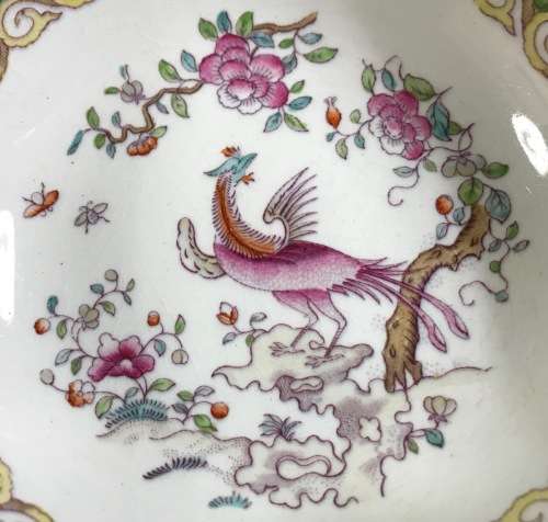 MINTONS=COCKATRICE GREEN=DESSERT BOWLS x 2=PHEASANT=1912-50=Pattern No. 4863=bird=GLOBE BACKSTAMP.