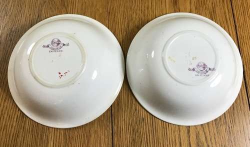 MINTONS=COCKATRICE GREEN=DESSERT BOWLS x 2=PHEASANT=1912-50=Pattern No. 4863=bird=GLOBE BACKSTAMP.