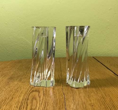 BACCARAT CRYSTAL ODILON SWIRL GLASS CANDLESTICKS - PAIR - Candle Holders.