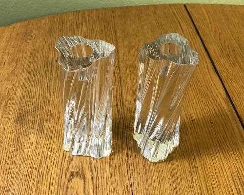 BACCARAT CRYSTAL ODILON SWIRL GLASS CANDLESTICKS - PAIR - Candle Holders.
