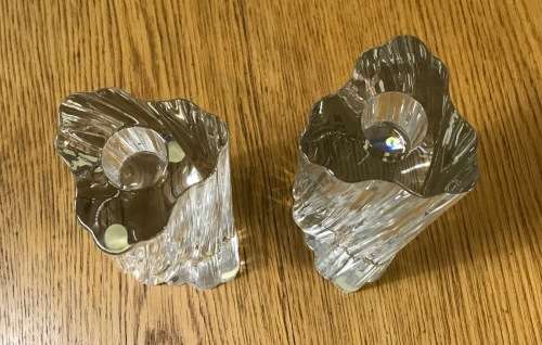 BACCARAT CRYSTAL ODILON SWIRL GLASS CANDLESTICKS - PAIR - Candle Holders.