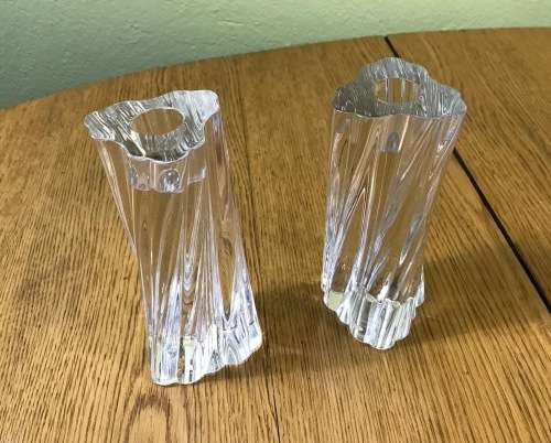 BACCARAT CRYSTAL ODILON SWIRL GLASS CANDLESTICKS - PAIR - Candle Holders.