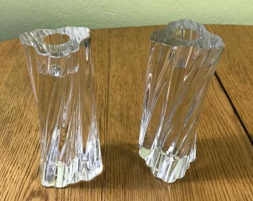BACCARAT CRYSTAL ODILON SWIRL GLASS CANDLESTICKS - PAIR - Candle Holders.