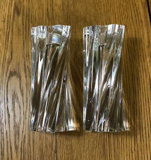 BACCARAT CRYSTAL ODILON SWIRL GLASS CANDLESTICKS - PAIR - Candle Holders.