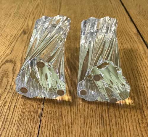 BACCARAT CRYSTAL ODILON SWIRL GLASS CANDLESTICKS - PAIR - Candle Holders.