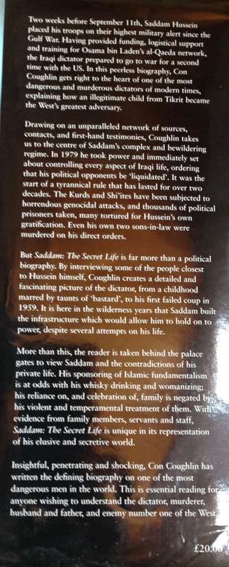 BOOK SADDAM THE SECRET LIFE CON COUGHLIN 2002 SADDAM HUSSEIN IRAQ MIDDLE EAST ARABS TIKRIT BAGHDAD.