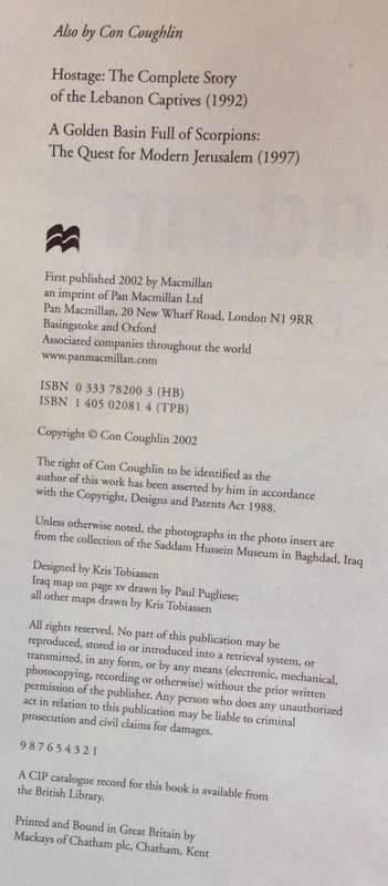BOOK SADDAM THE SECRET LIFE CON COUGHLIN 2002 SADDAM HUSSEIN IRAQ MIDDLE EAST ARABS TIKRIT BAGHDAD.