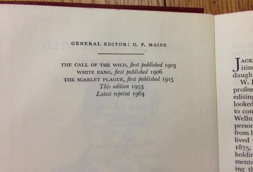 JACK LONDON CALL of the WILD ETC. 1964 REPRINT WHITE FANG THE SCARLET PLAGUE NICE COPY!!