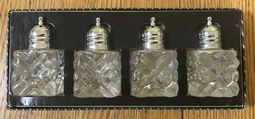 SALT and/or PEPPER CELLARS x 4 GLASS and METAL BOXED BRAND NEW GREENSON PRODUCT NICE GIFT SET!!!!!