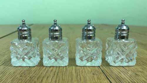 SALT and/or PEPPER CELLARS x 4 GLASS and METAL BOXED BRAND NEW GREENSON PRODUCT NICE GIFT SET!!!!!
