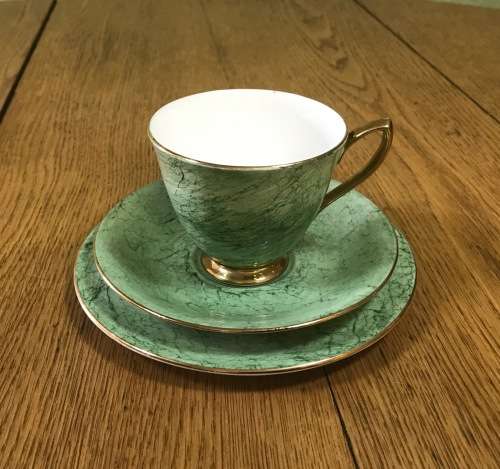 ROYAL ALBERT=GOSSAMER=TRIO=GREEN=TEA CUP=SAUCER=CAKE/SIDE PLATE=3 Piece=SMOOTH (cup) SHAPE 1=1950's