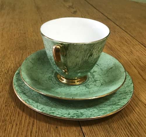 ROYAL ALBERT=GOSSAMER=TRIO=GREEN=TEA CUP=SAUCER=CAKE/SIDE PLATE=3 Piece=SMOOTH (cup) SHAPE 1=1950's