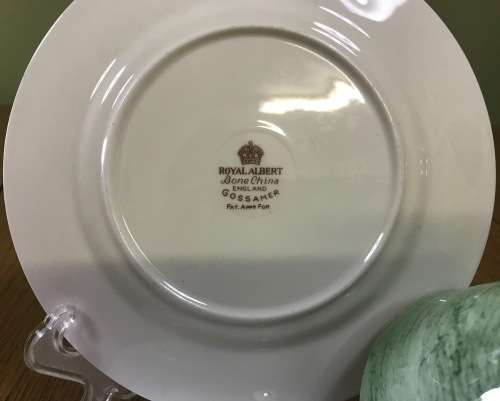 ROYAL ALBERT=GOSSAMER=TRIO=GREEN=TEA CUP=SAUCER=CAKE/SIDE PLATE=3 Piece=SMOOTH (cup) SHAPE 1=1950's