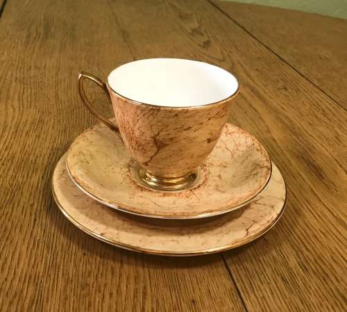 ROYAL ALBERT=GOSSAMER=TRIO=ORANGE=TEA CUP=SAUCER=CAKE/SIDE PLATE=3 Piece=SMOOTH (cup) SHAPE 1=1950's