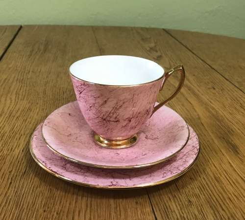 ROYAL ALBERT=GOSSAMER=TRIO=PINK=TEA CUP=SAUCER=CAKE/SIDE PLATE=3 Piece=SMOOTH (cup) SHAPE 1=1950's