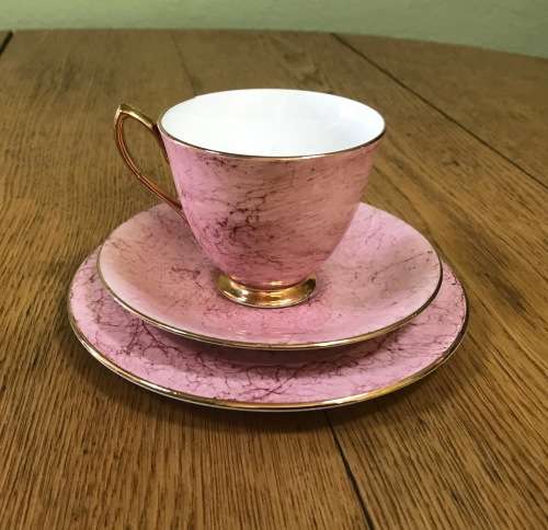 ROYAL ALBERT=GOSSAMER=TRIO=PINK=TEA CUP=SAUCER=CAKE/SIDE PLATE=3 Piece=SMOOTH (cup) SHAPE 1=1950's