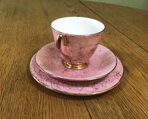 ROYAL ALBERT=GOSSAMER=TRIO=PINK=TEA CUP=SAUCER=CAKE/SIDE PLATE=3 Piece=SMOOTH (cup) SHAPE 1=1950's