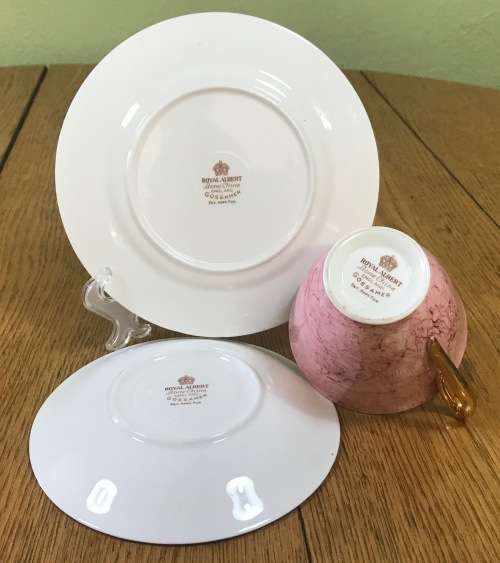 ROYAL ALBERT=GOSSAMER=TRIO=PINK=TEA CUP=SAUCER=CAKE/SIDE PLATE=3 Piece=SMOOTH (cup) SHAPE 1=1950's