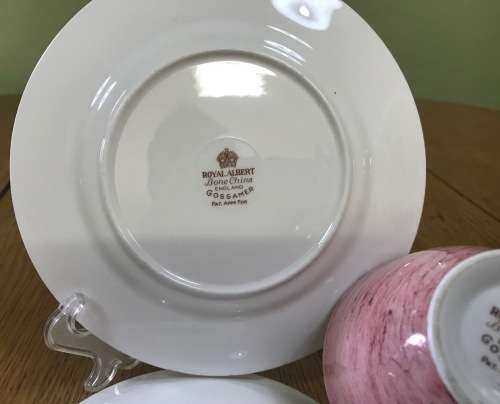 ROYAL ALBERT=GOSSAMER=TRIO=PINK=TEA CUP=SAUCER=CAKE/SIDE PLATE=3 Piece=SMOOTH (cup) SHAPE 1=1950's