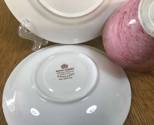 ROYAL ALBERT=GOSSAMER=TRIO=PINK=TEA CUP=SAUCER=CAKE/SIDE PLATE=3 Piece=SMOOTH (cup) SHAPE 1=1950's