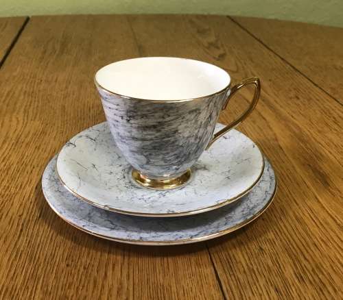 ROYAL ALBERT=GOSSAMER=TRIO=GREY=TEA CUP=SAUCER=CAKE/SIDE PLATE=3 Piece=SMOOTH (cup) SHAPE 1=1950's