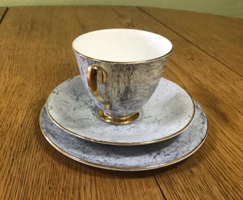 ROYAL ALBERT=GOSSAMER=TRIO=GREY=TEA CUP=SAUCER=CAKE/SIDE PLATE=3 Piece=SMOOTH (cup) SHAPE 1=1950's