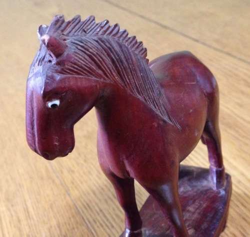 HORSES=PAIR (2)=HAND CARVED=ORIENTAL=CHINESE=ROSEWOOD=STANDING on SCROLLED BASES=CERAMIC BEADED EYES