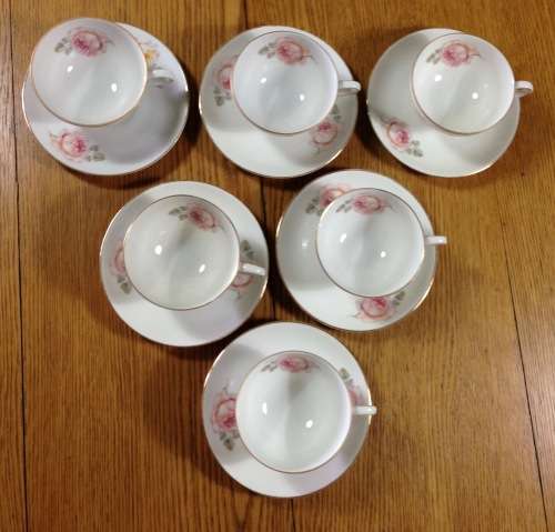 THOMAS=GERMANY=DEMITASSE=EXPRESSO=COFFEE=6 CUPS + 6 SAUCERS=FLOWERS=ROSES=STUNNING FINE PORCELAIN!!!