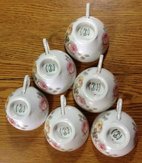 THOMAS=GERMANY=DEMITASSE=EXPRESSO=COFFEE=6 CUPS + 6 SAUCERS=FLOWERS=ROSES=STUNNING FINE PORCELAIN!!!
