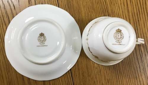 ROYAL WORCESTER ENGLAND DEMITASSE COFFEE Cup & Saucer GOLD CHANTILLY PATTERN EXPRESSO!!!