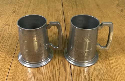 SERANCO PEWTER=LEAD FREE=TANKARDS x 2=BEER MUGS=HAMMERED PATTERN=BLANK SQUARE to ENGRAVE MESSAGE!!!!