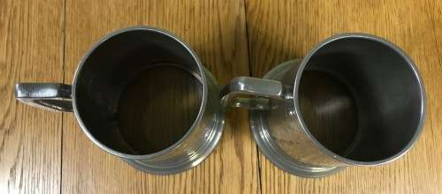 SERANCO PEWTER=LEAD FREE=TANKARDS x 2=BEER MUGS=HAMMERED PATTERN=BLANK SQUARE to ENGRAVE MESSAGE!!!!