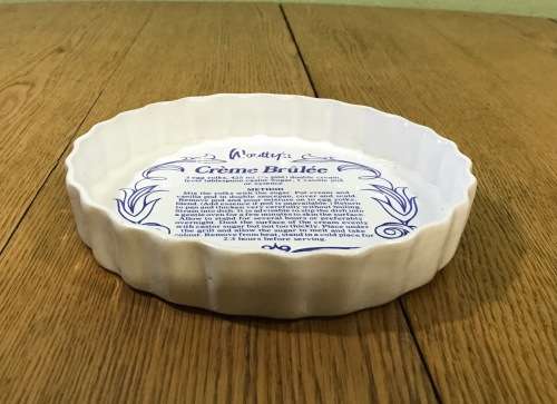 RHODESIAN ROUND CREME BRULEE DISH with WOOTTY`S RECIPE NORBEL POTTERIES SALISBURY RHODESIA 60`s-70`s